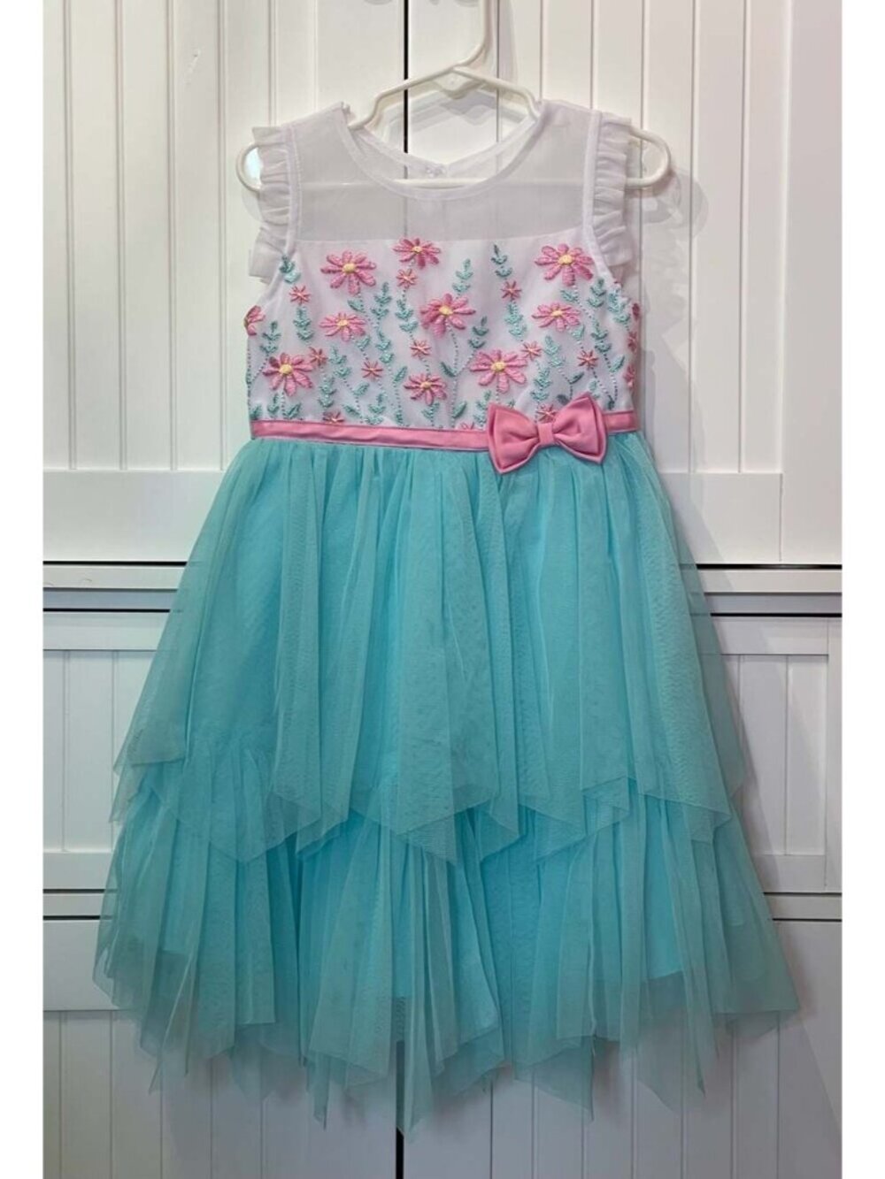 Jona Michelle Girls Sleeveless Floral Embroidered Tulle Tiered Dress Size 4T